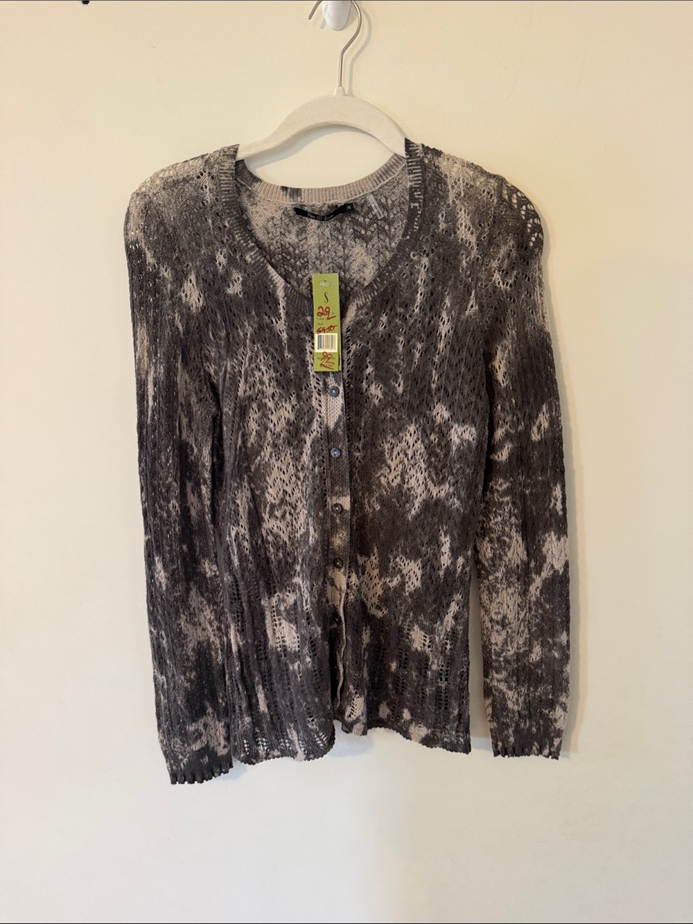 NIC+ZOE Gray and Cream Open-Knit Sweater NEW W/ TAGS